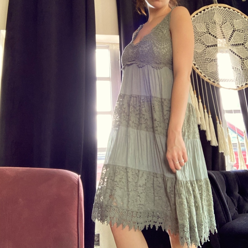 Olive green/sage embroidered dress